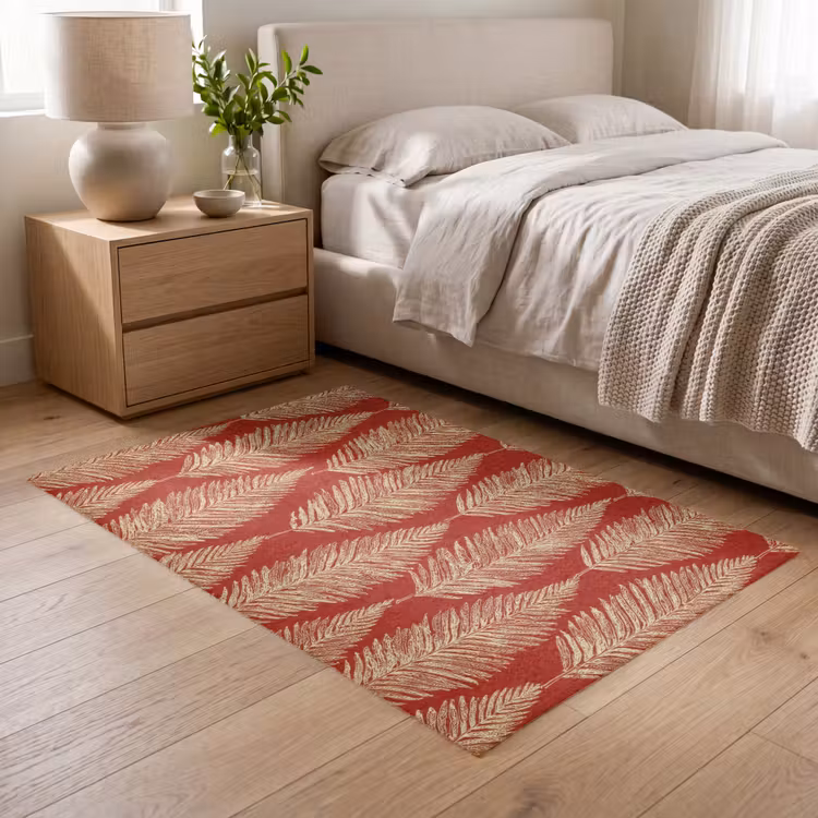 Vloerkleed - Rood - Botanisch - Varen - Patroon — 5