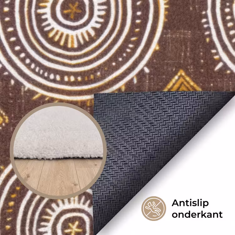 Vloerkleed - Chocoladebruin - Etnisch - Tribaal - Cirkels - Patroon — 4