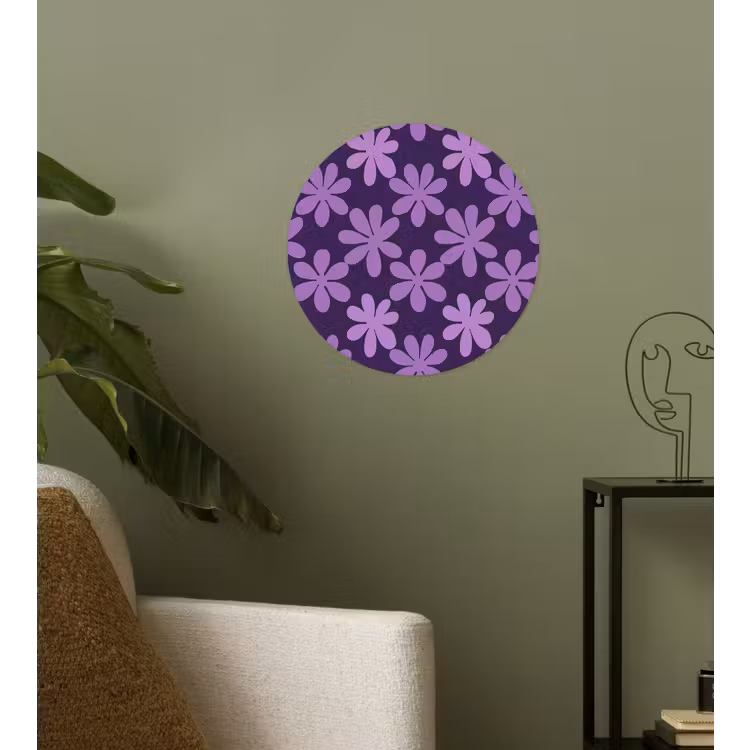 Behangcirkel - Paars - Botanisch - Bloemen - Retro - Patroon — 3
