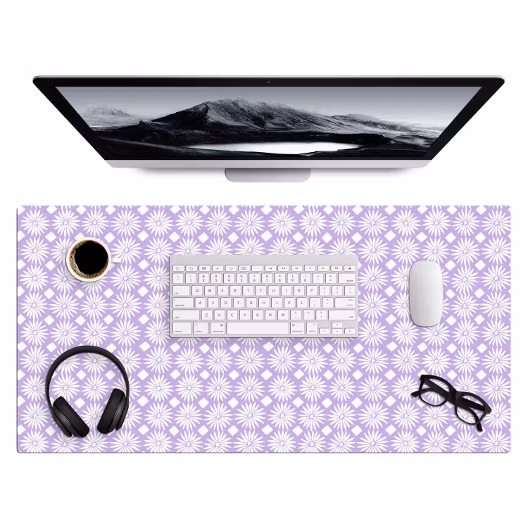 Bureau onderlegger - Lila - Botanisch - Bloemen - Margrieten - Patroon — 4