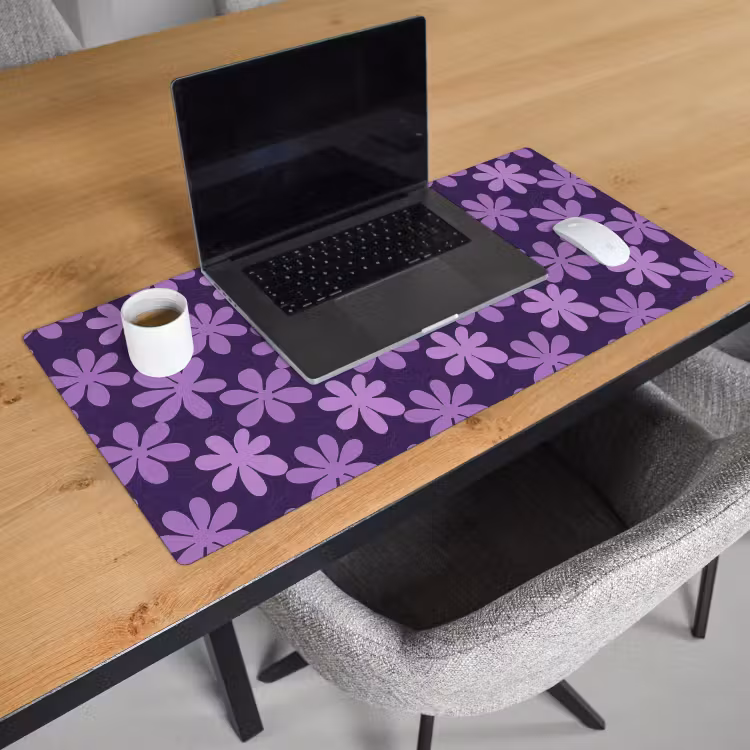 Bureau onderlegger - Paars - Botanisch - Bloemen - Retro - Patroon — 3