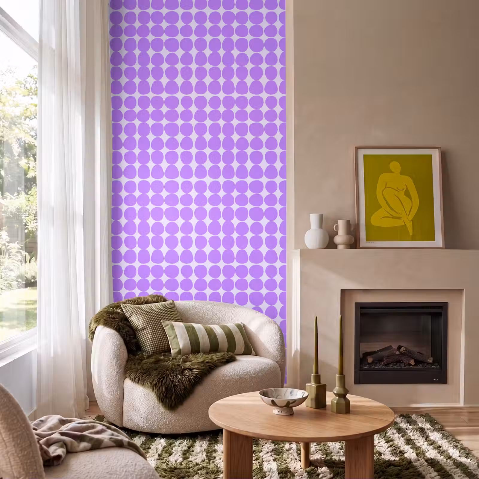 Behang - Paars - Geometrisch - Stippen - Polka Dot - Patroon — 1