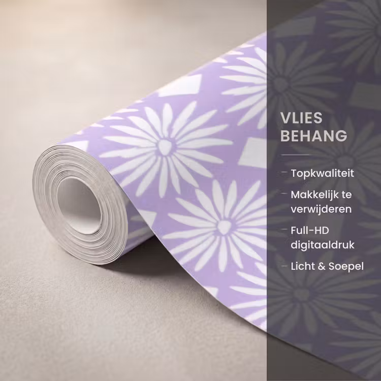Behang - Lila - Botanisch - Bloemen - Margrieten - Patroon — 3