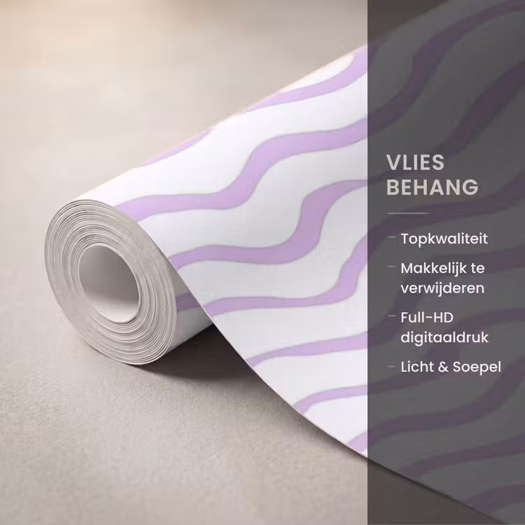 Behang - Lila - Geometrisch - Golfjes - Lijnen - Patroon — 3