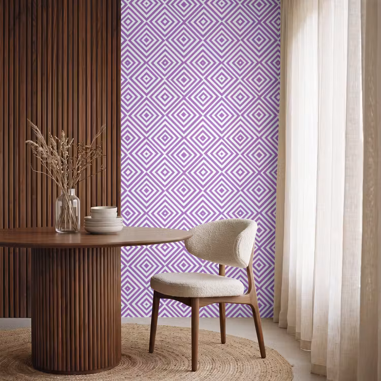 Behang - Paars - Geometrisch - Ruiten - Concentrisch - Patroon — 4