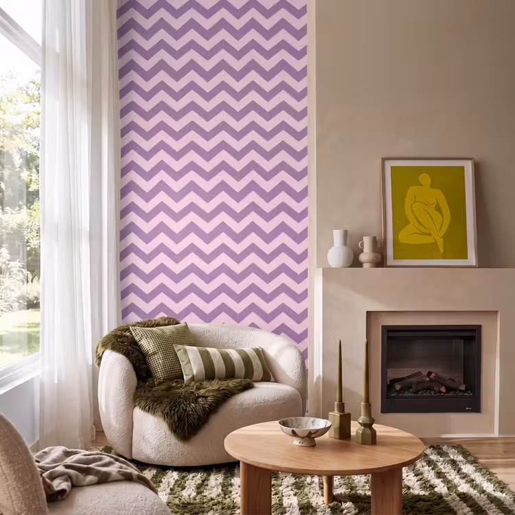 Behang - Paars - Roze - Geometrisch - Chevron - Zigzag - Patroon — 1