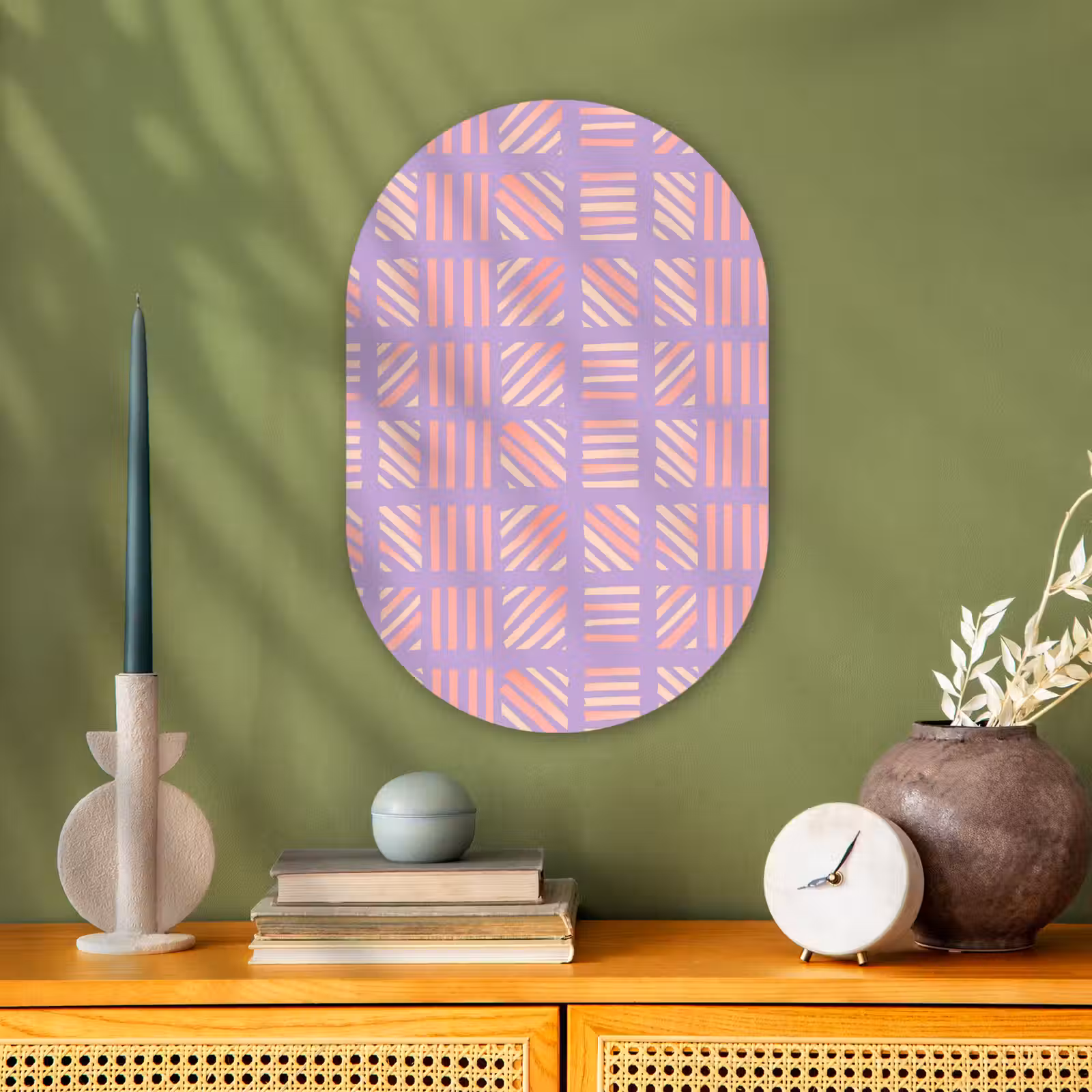 Muurovaal - Kunststof - Paars - Roze - Geometrisch - Strepen - Blokken - Patroon — 1