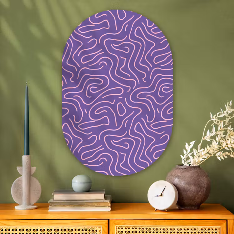 Muurovaal - Glas - Paars - Roze - Abstract - Lijnen - Doolhof - Patroon — 2
