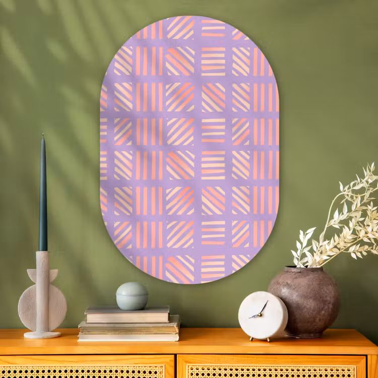 Muurovaal - Glas - Paars - Roze - Geometrisch - Strepen - Blokken - Patroon — 2