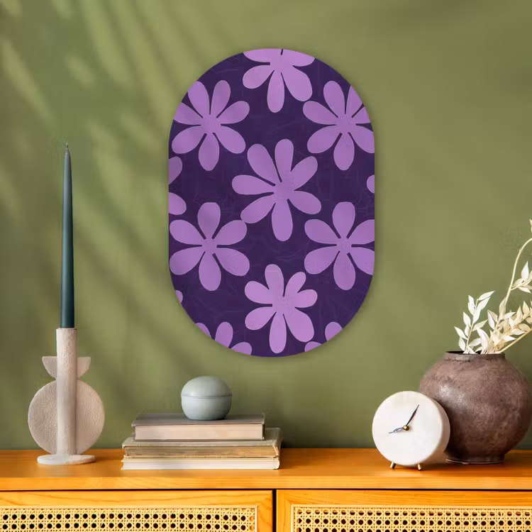 Muurovaal - Kunststof - Paars - Botanisch - Bloemen - Retro - Patroon — 2