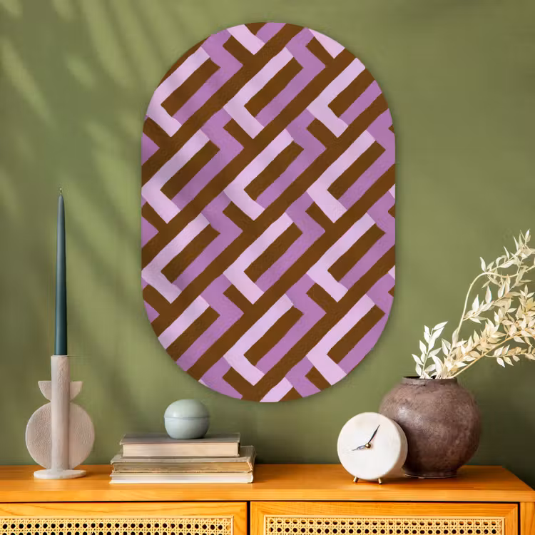 Muurovaal - Glas - Bruin - Roze - Geometrisch - Meander - Patroon — 2