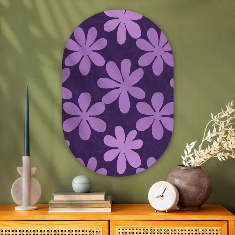 Muurovaal - Glas - Paars - Botanisch - Bloemen - Retro - Patroon — 2
