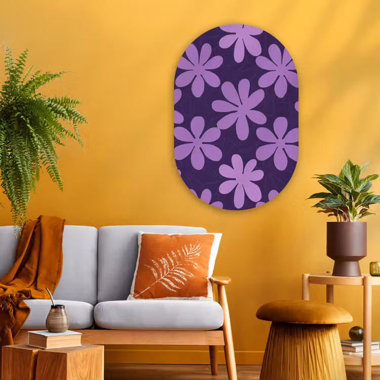 Muurovaal - Glas - Paars - Botanisch - Bloemen - Retro - Patroon — 3