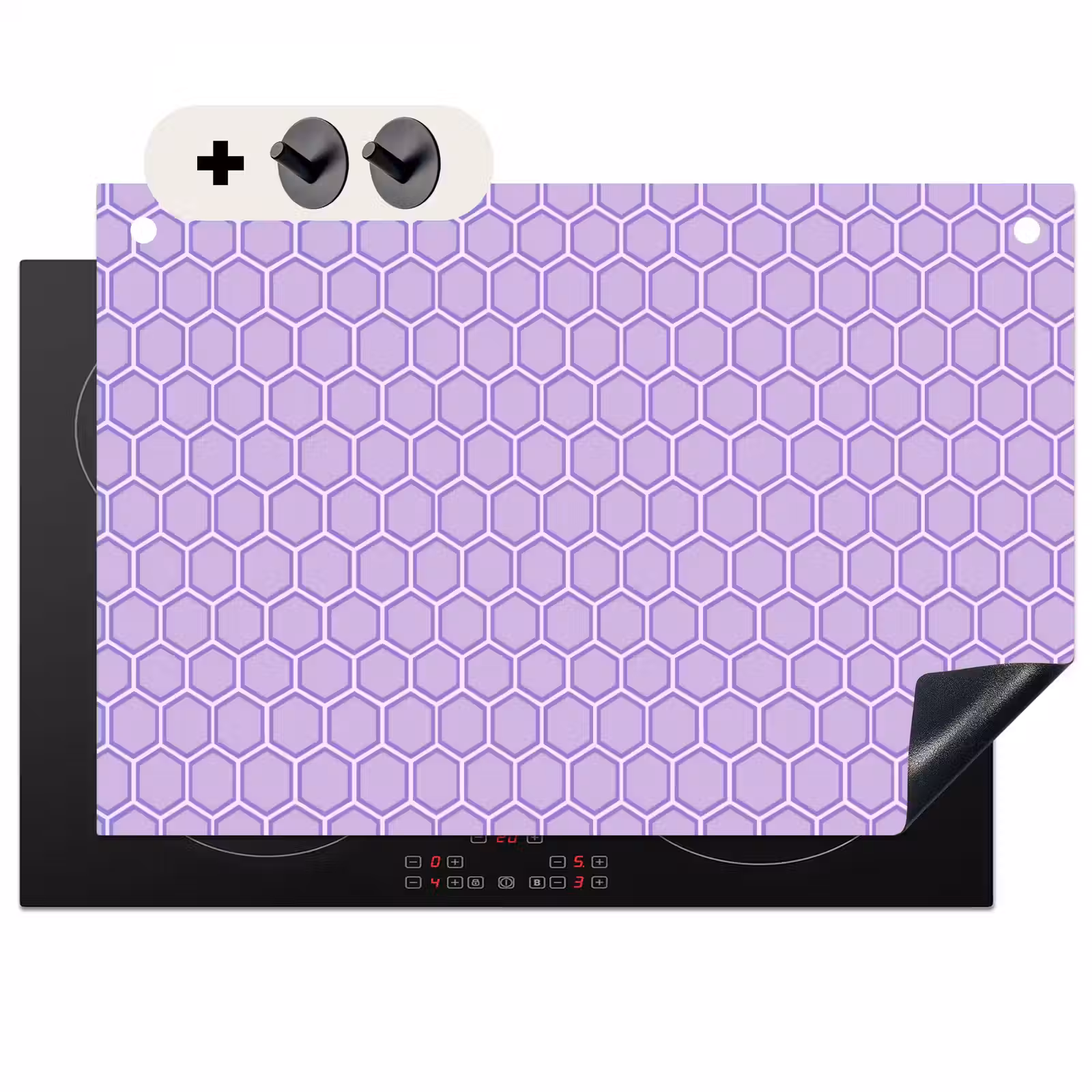Inductie beschermer en spatscherm (2in1) - Paars - Geometrisch - Honeycomb - Bijenraat - Patroon — 1