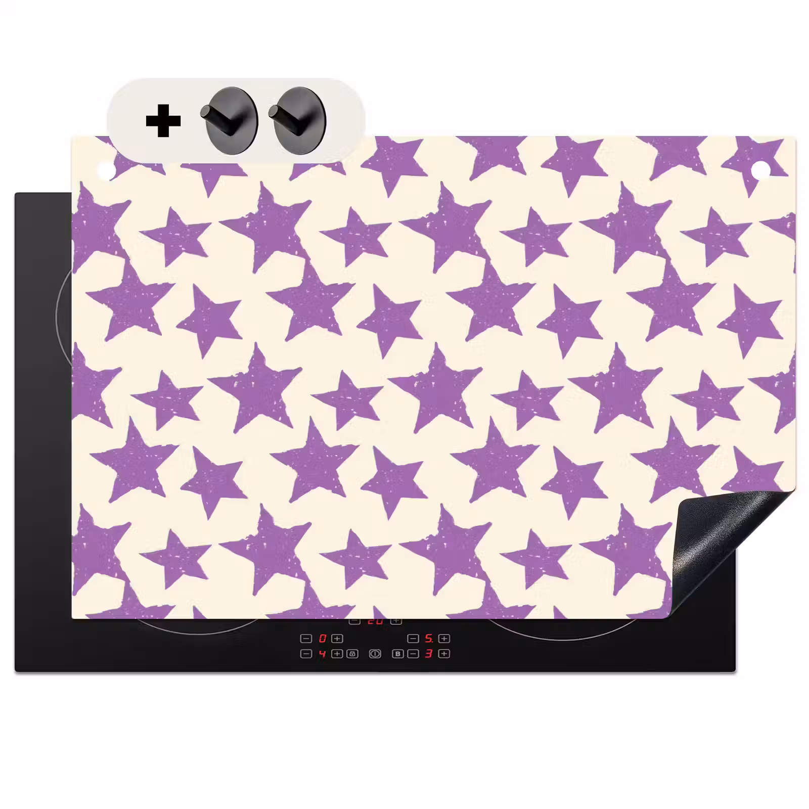 Inductie beschermer en spatscherm (2in1) - Paars - Geometrisch - Sterren - Stempel - Patroon — 1