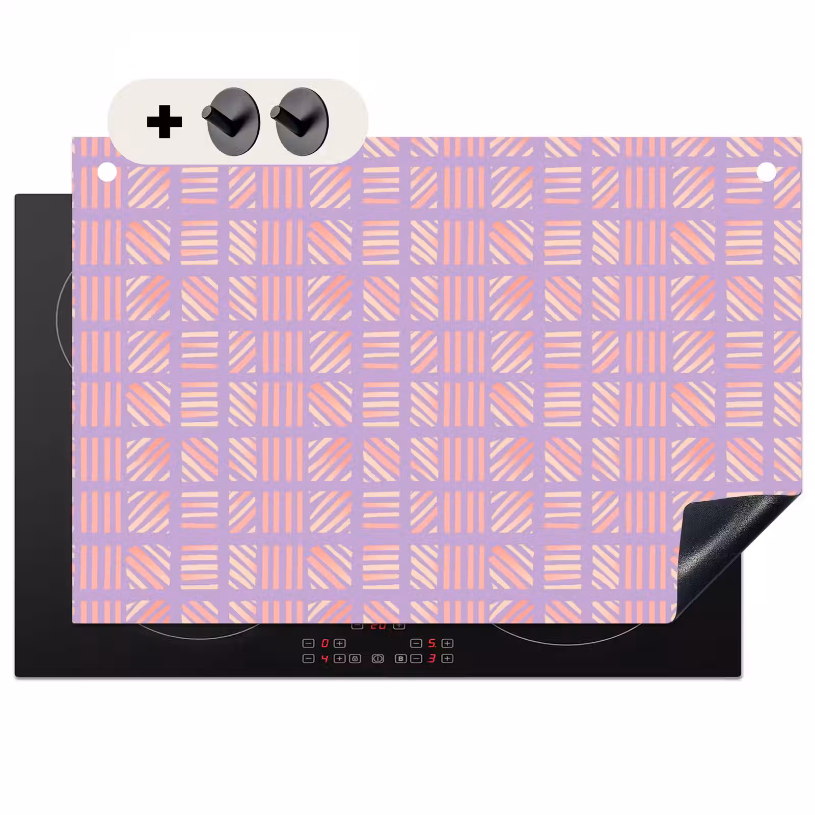 Inductie beschermer en spatscherm (2in1) - Paars - Roze - Geometrisch - Strepen - Blokken - Patroon — 1