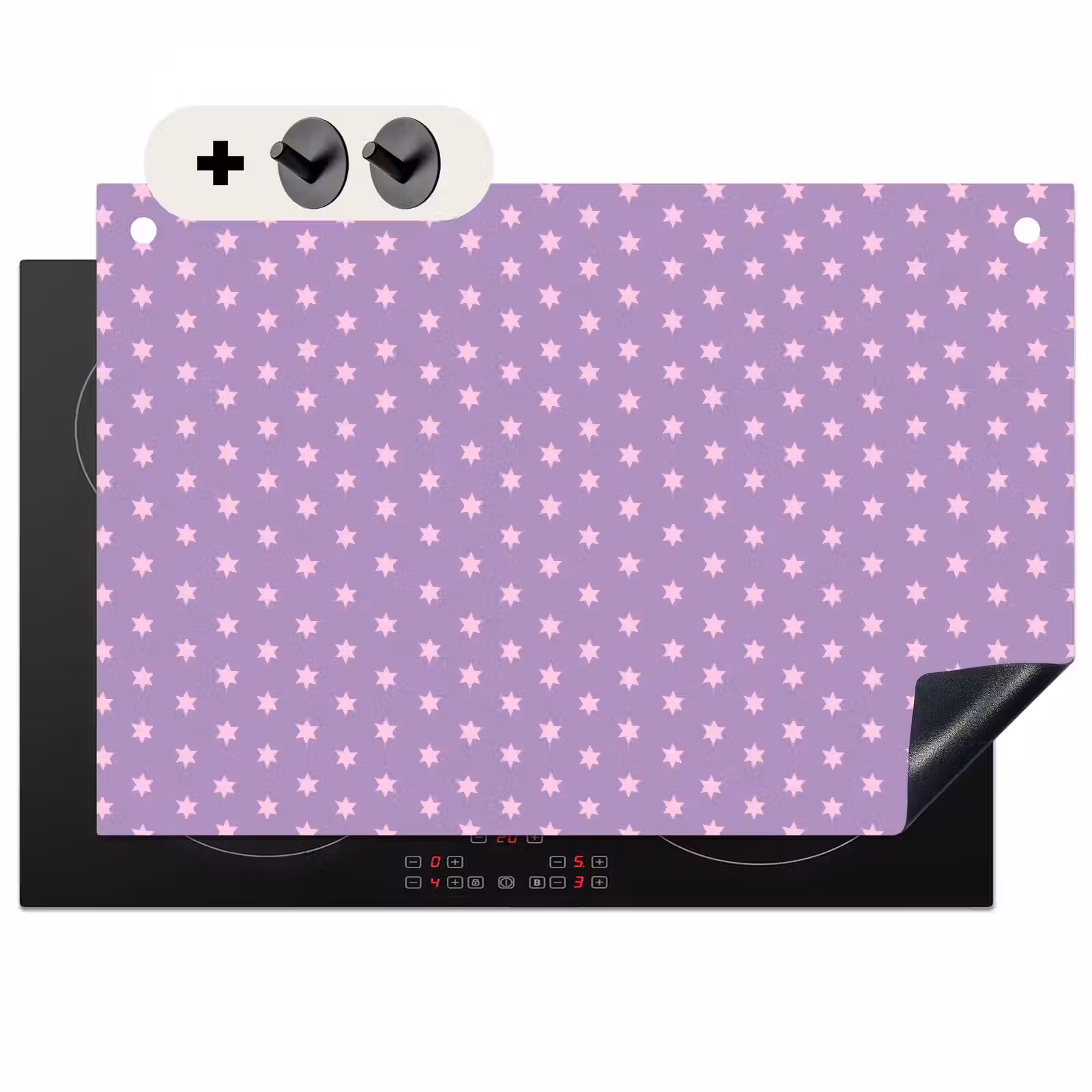 Inductie beschermer en spatscherm (2in1) - Paars - Roze - Sterren - Geometrisch - Patroon — 1