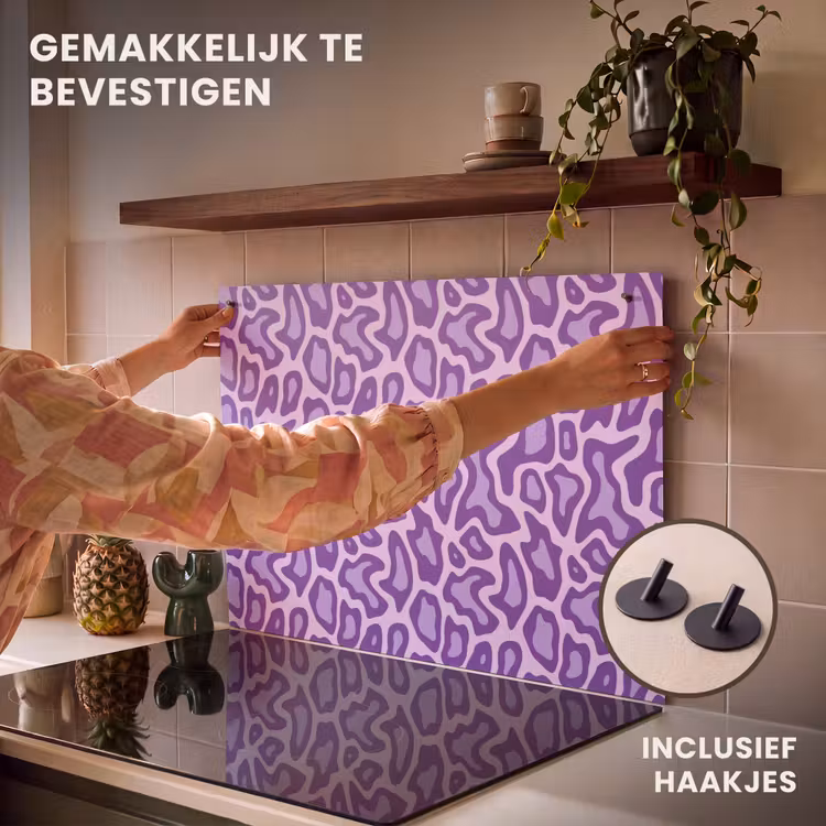 Inductie beschermer en spatscherm (2in1) - Paars - Abstract - Luipaard - Vlekken - Groovy - Patroon — 7