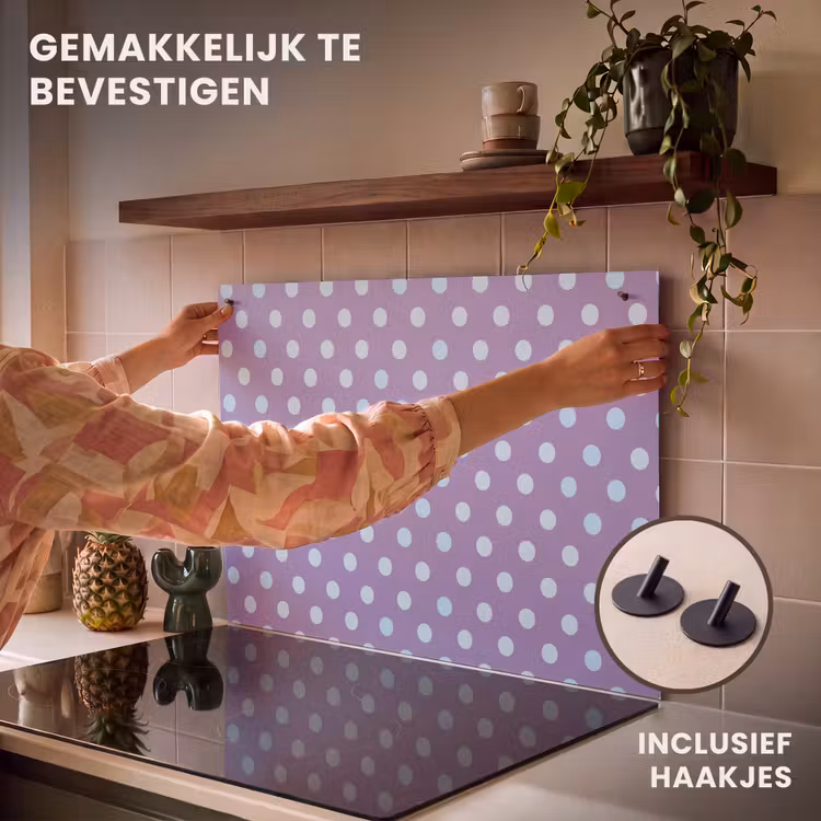 Inductie beschermer en spatscherm (2in1) - Paars - Blauw - Geometrisch - Stippen - Polka Dot - Patroon — 7