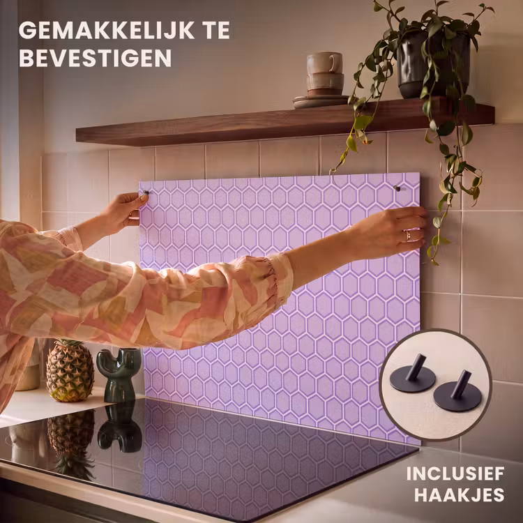 Inductie beschermer en spatscherm (2in1) - Paars - Geometrisch - Honeycomb - Bijenraat - Patroon — 7