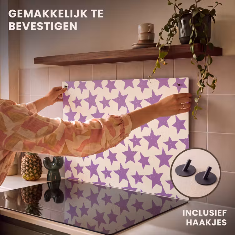 Inductie beschermer en spatscherm (2in1) - Paars - Geometrisch - Sterren - Stempel - Patroon — 7