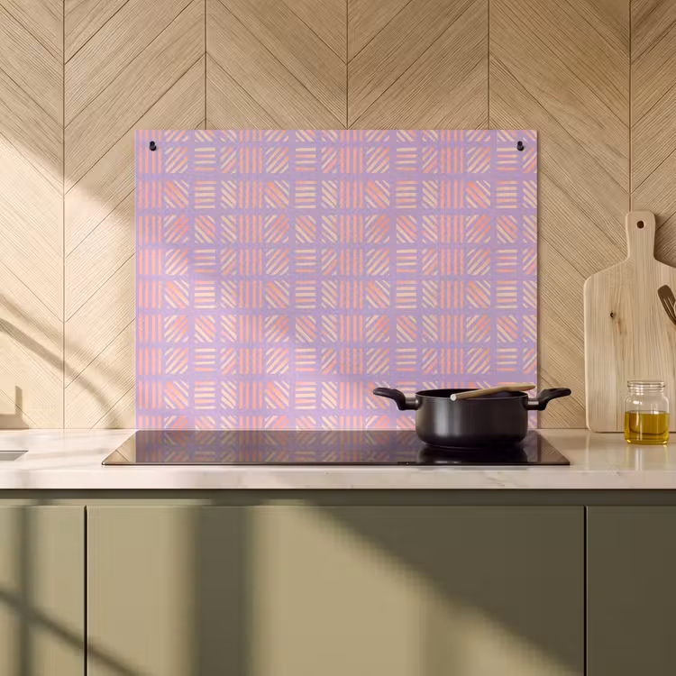 Inductie beschermer en spatscherm (2in1) - Paars - Roze - Geometrisch - Strepen - Blokken - Patroon — 2