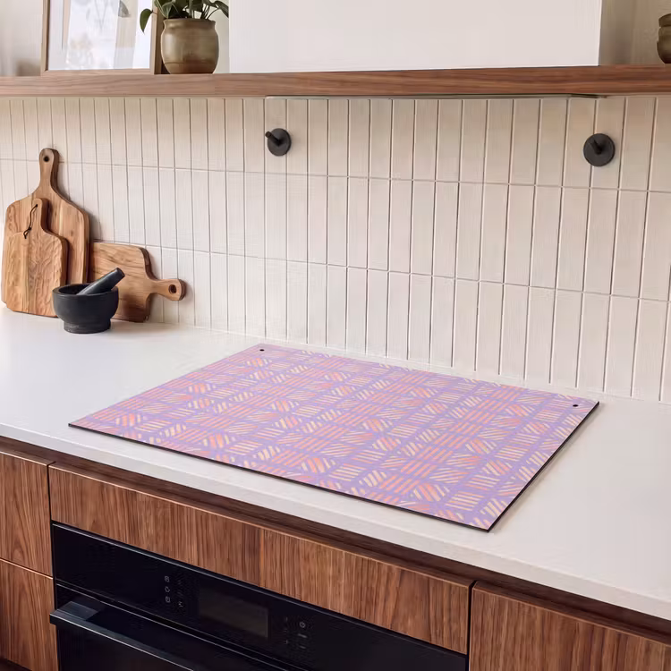 Inductie beschermer en spatscherm (2in1) - Paars - Roze - Geometrisch - Strepen - Blokken - Patroon — 3