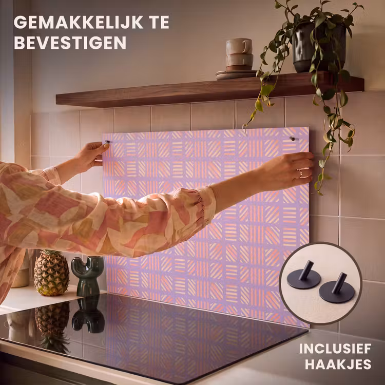Inductie beschermer en spatscherm (2in1) - Paars - Roze - Geometrisch - Strepen - Blokken - Patroon — 7