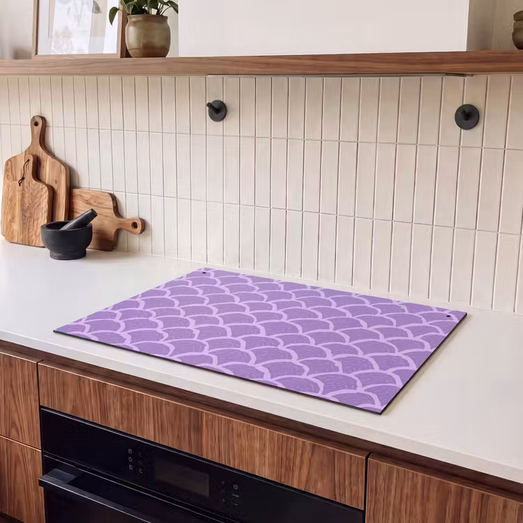 Inductie beschermer en spatscherm (2in1) - Paars - Schubber - Schelpen - Handgetekend - Patroon — 3
