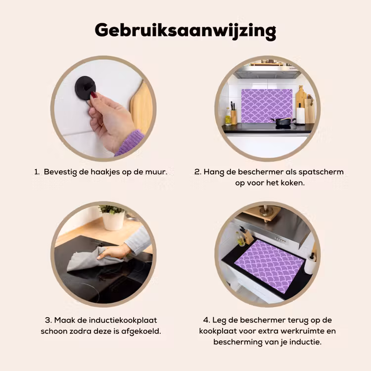 Inductie beschermer en spatscherm (2in1) - Paars - Schubber - Schelpen - Handgetekend - Patroon — 6