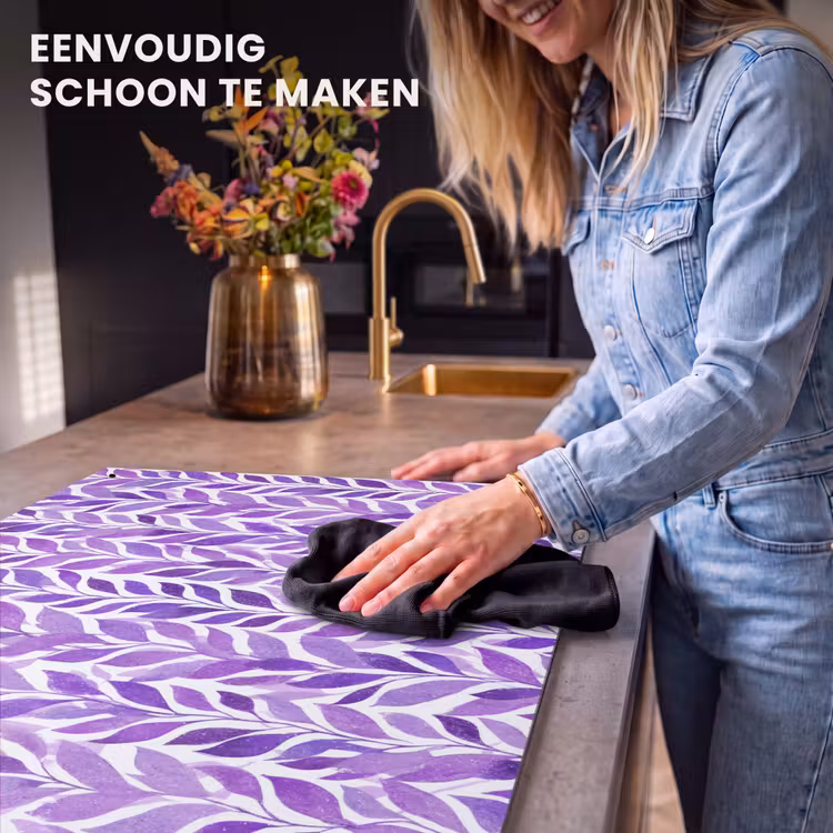 Inductie beschermer en spatscherm (2in1) - Paars - Botanisch - Bladeren - Aquarel - Takken - Patroon — 5