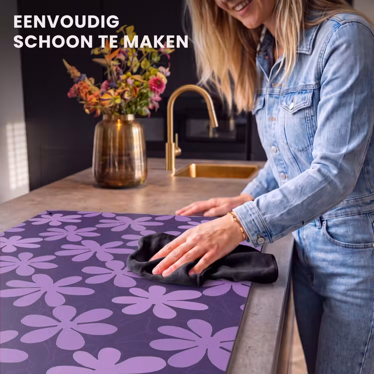 Inductie beschermer en spatscherm (2in1) - Paars - Botanisch - Bloemen - Retro - Patroon — 5