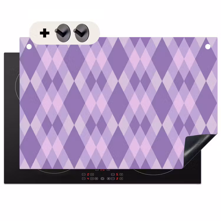 Inductie beschermer en spatscherm (2in1) - Paars - Geometrisch - Ruiten - Argyle - Patroon — 1