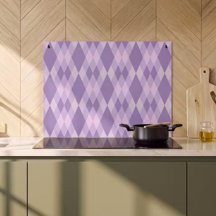 Inductie beschermer en spatscherm (2in1) - Paars - Geometrisch - Ruiten - Argyle - Patroon — 2