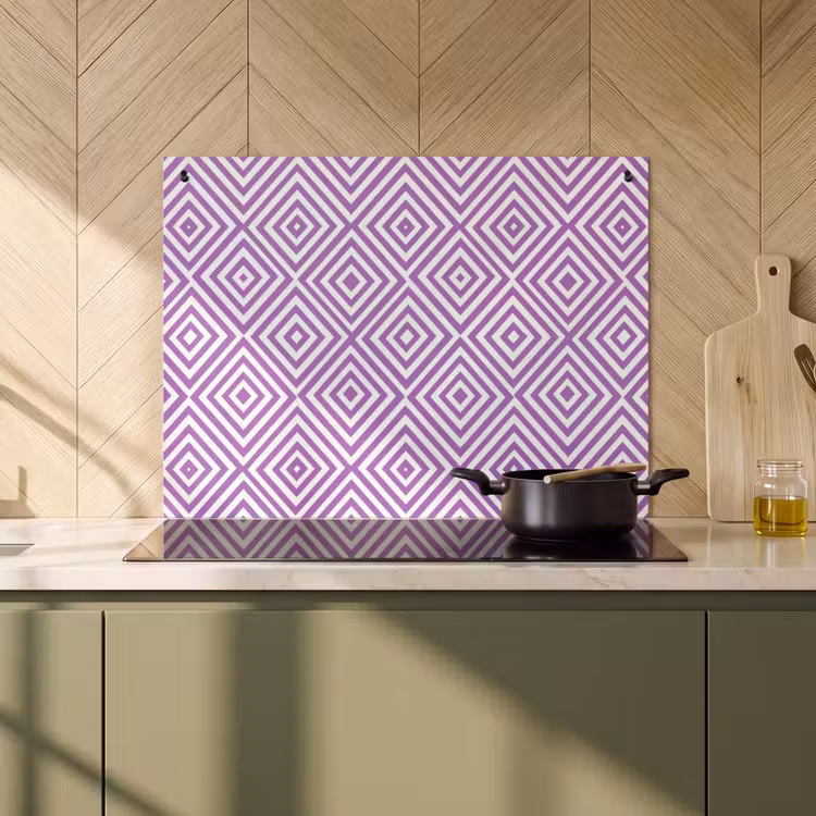 Inductie beschermer en spatscherm (2in1) - Paars - Geometrisch - Ruiten - Concentrisch - Patroon — 2
