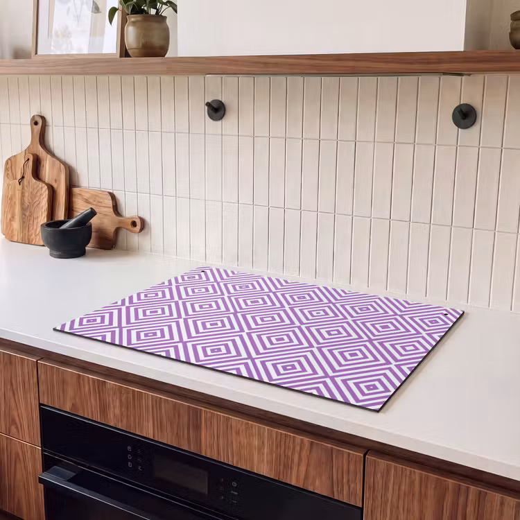 Inductie beschermer en spatscherm (2in1) - Paars - Geometrisch - Ruiten - Concentrisch - Patroon — 3