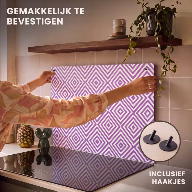 Inductie beschermer en spatscherm (2in1) - Paars - Geometrisch - Ruiten - Concentrisch - Patroon — 7