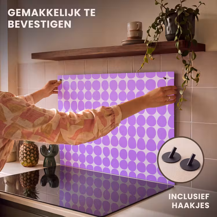 Inductie beschermer en spatscherm (2in1) - Paars - Geometrisch - Stippen - Polka Dot - Patroon — 7