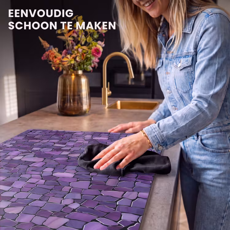 Inductie beschermer en spatscherm (2in1) - Paars - Mozaïek - Scherven - Steen - Patroon — 5