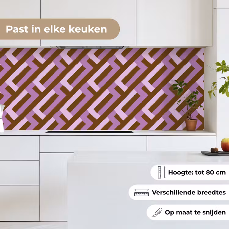 Keuken achterwand - Bruin - Roze - Geometrisch - Meander - Patroon — 4