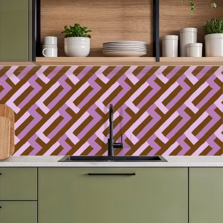 Keuken achterwand - Bruin - Roze - Geometrisch - Meander - Patroon — 5