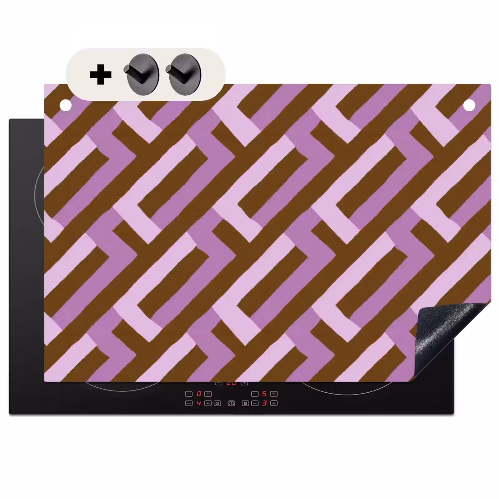 Inductie beschermer en spatscherm (2in1) - Bruin - Roze - Geometrisch - Meander - Patroon — 1