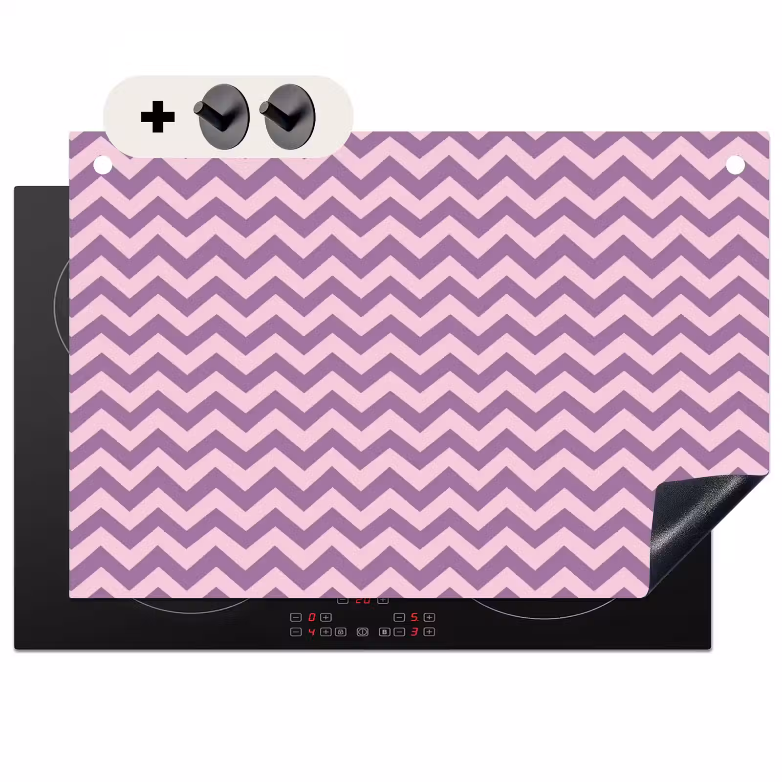 Inductie beschermer en spatscherm (2in1) - Paars - Roze - Geometrisch - Chevron - Zigzag - Patroon — 1