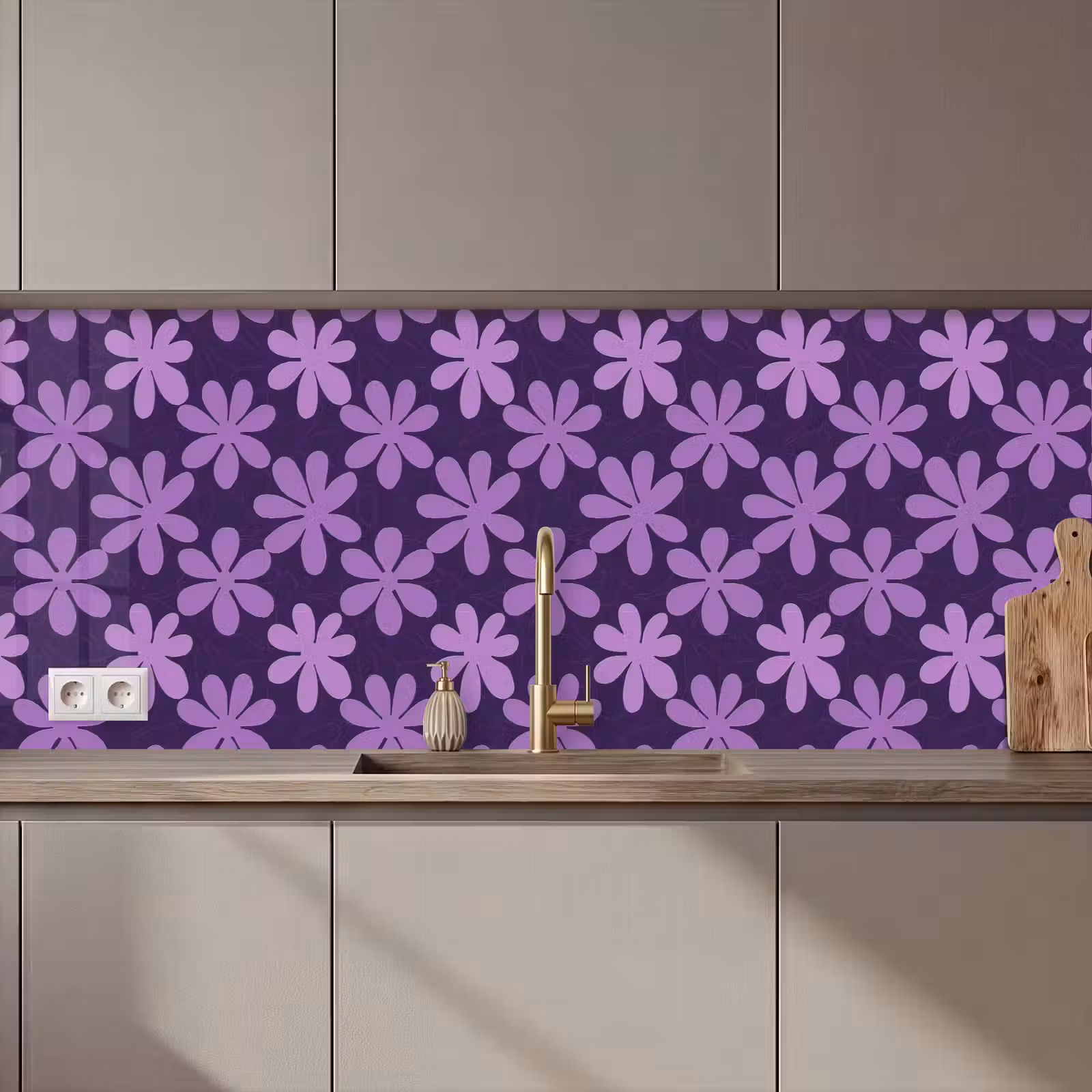 Keuken achterwand - Paars - Botanisch - Bloemen - Retro - Patroon — 1