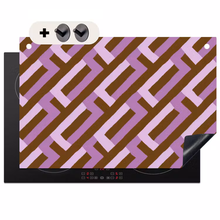 Inductie beschermer en spatscherm (2in1) - Bruin - Roze - Geometrisch - Meander - Patroon — 1