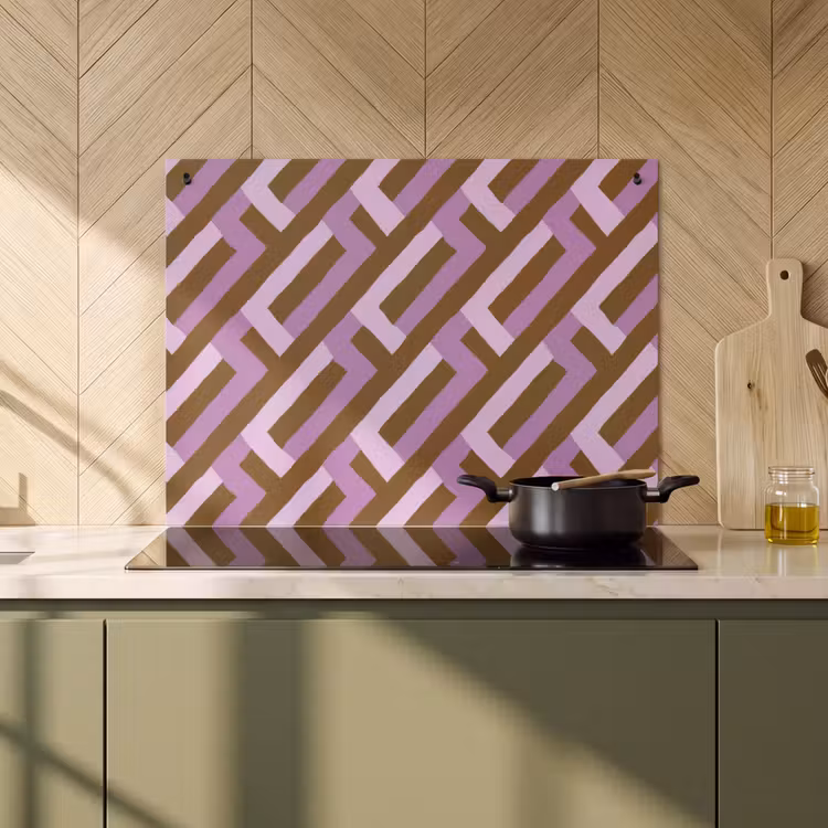 Inductie beschermer en spatscherm (2in1) - Bruin - Roze - Geometrisch - Meander - Patroon — 2