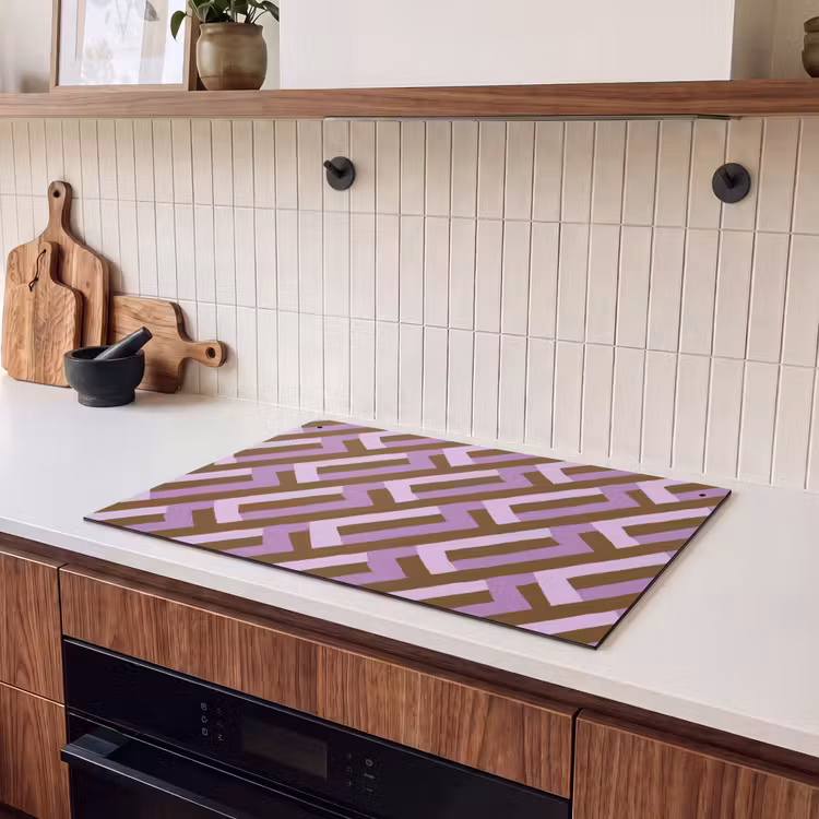 Inductie beschermer en spatscherm (2in1) - Bruin - Roze - Geometrisch - Meander - Patroon — 3