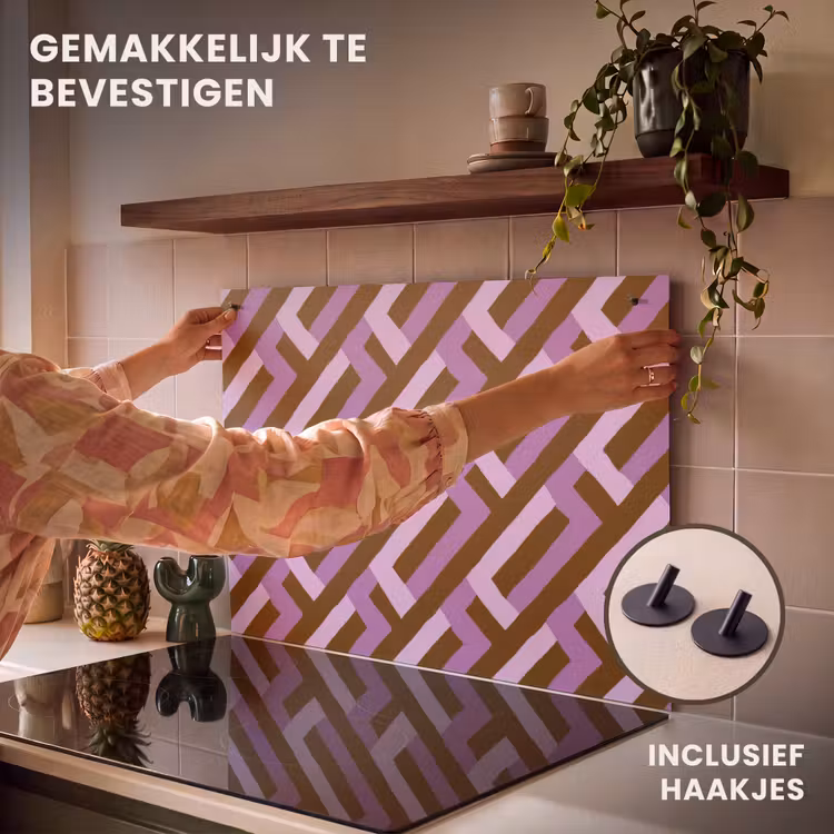 Inductie beschermer en spatscherm (2in1) - Bruin - Roze - Geometrisch - Meander - Patroon — 7