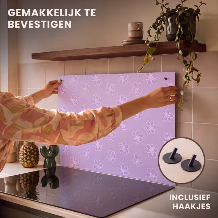 Inductie beschermer en spatscherm (2in1) - Lila - Botanisch - Bloemen - Handgetekend - Patroon — 7