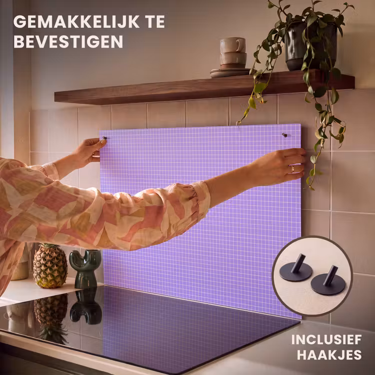 Inductie beschermer en spatscherm (2in1) - Paars - Geometrisch - Raster - Minimalistisch - Patroon — 7